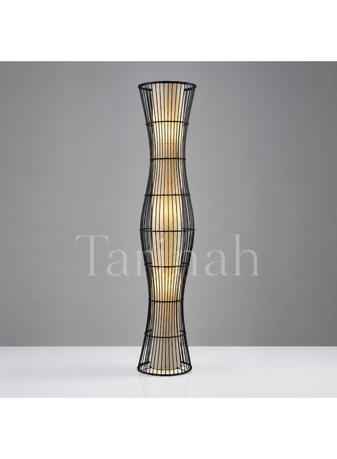 Modern Black Hourglass Floor Lamp with Fabric Shade – Decorative Ambient Standing Lamp - Image 2