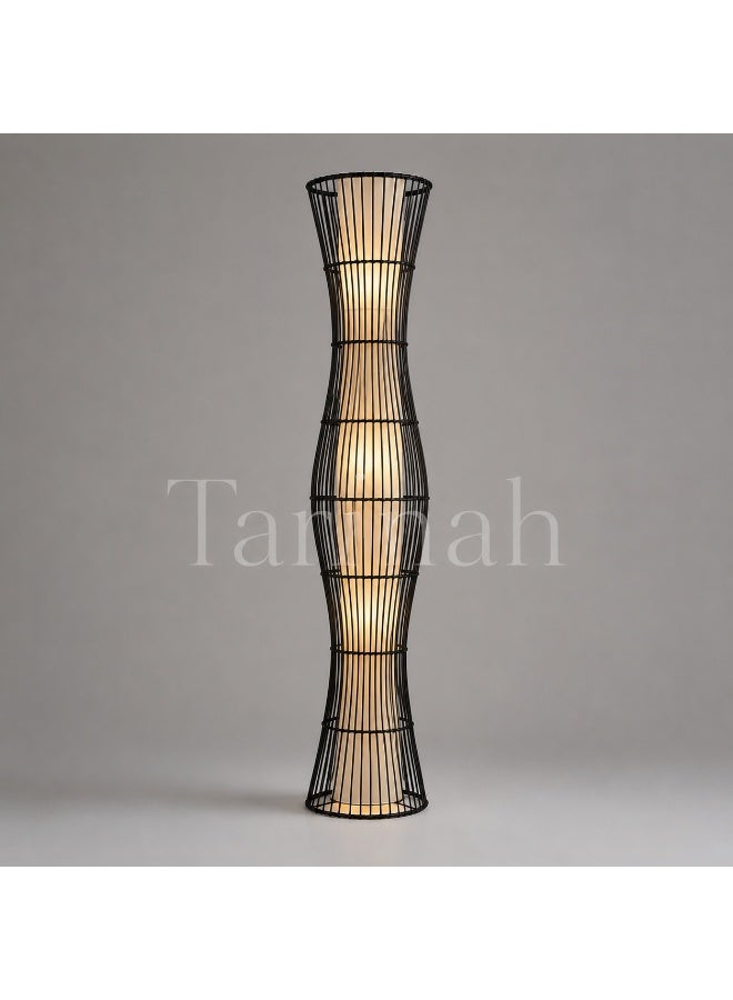 Modern Black Hourglass Floor Lamp with Fabric Shade – Decorative Ambient Standing Lamp - Image 1