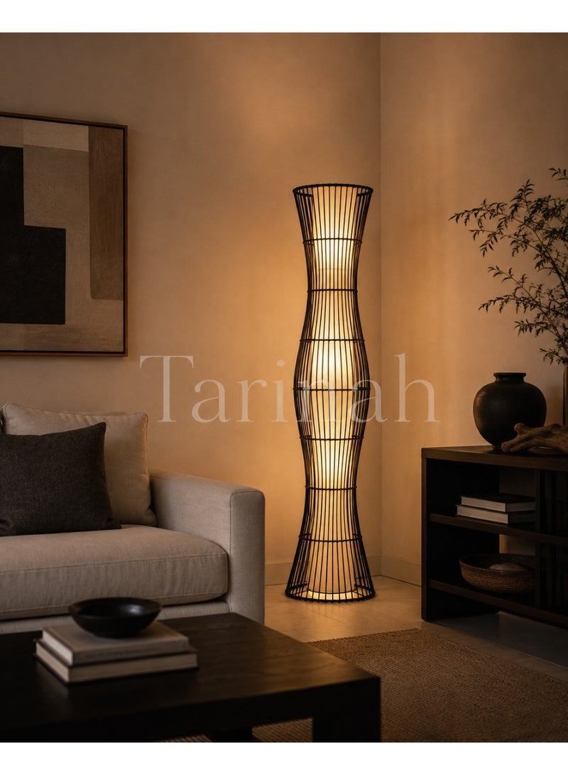 Modern Black Hourglass Floor Lamp with Fabric Shade – Decorative Ambient Standing Lamp - Image 5