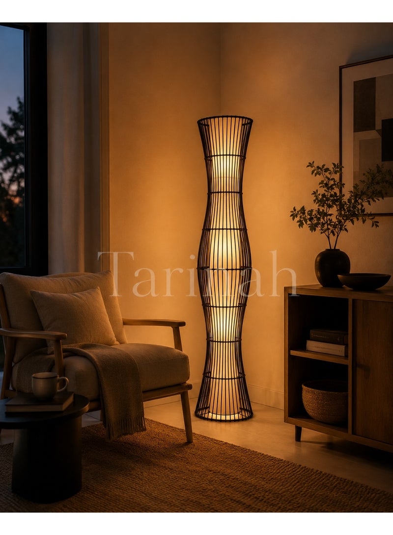 Modern Black Hourglass Floor Lamp with Fabric Shade – Decorative Ambient Standing Lamp - Image 3