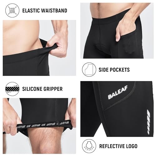 baleaf Men's Bike Shorts 3D Padded Cycling Road Biking Bicycle Riding Clothes Pockets UPF 50+ MTB Accessories Tights Black M - Image 4