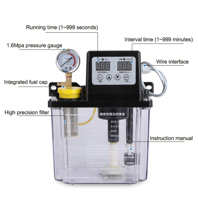 Automatic Lubricating Oil Pump: 2L Capacity, 220V 28W, 50ml/min Flow - Timing Adjustable, All Copper Motor, Integrated Filling Cap for Industrial Machinery, CNC Equipment & Factory Use - Image 5
