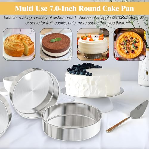 AWTBDP 7 Inch Round Cake Pans Set of 3, Nonstick Stainless Steel Baking Pans Set with 100PCS Parchment Papers, Heavy Duty Durable Birthday Wedding Circle Layer Cake Pans Sets for Baking, Dishwasher Safe - Image 4