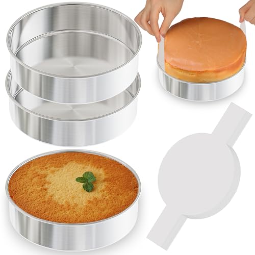 AWTBDP 7 Inch Round Cake Pans Set of 3, Nonstick Stainless Steel Baking Pans Set with 100PCS Parchment Papers, Heavy Duty Durable Birthday Wedding Circle Layer Cake Pans Sets for Baking, Dishwasher Safe - Image 1