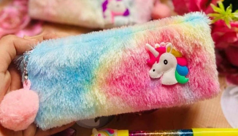 SILLYME Cute Unicorn Fur Pencil Pouch For Girls Stationery Case, Assorted Design (Multicolor) - Image 3