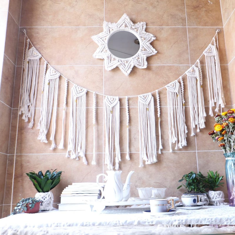 TERRIFI Wall Mirror, Wall Decor Mirror Macrame Circle Hanging Mirror Ready to Hang Bedroom Decoration for Women Home Room Decorative Mirrors - Image 5