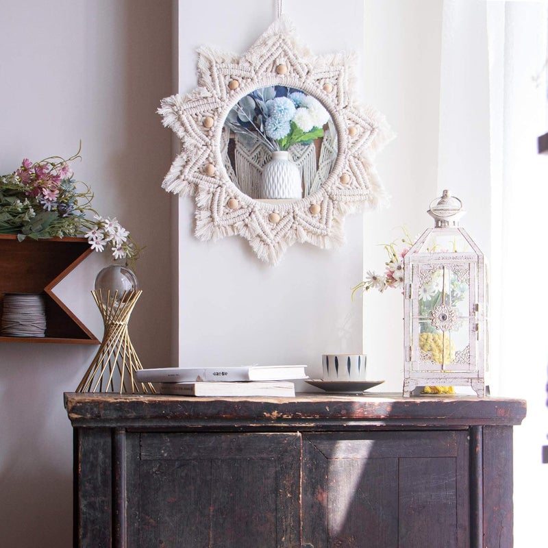 TERRIFI Wall Mirror, Wall Decor Mirror Macrame Circle Hanging Mirror Ready to Hang Bedroom Decoration for Women Home Room Decorative Mirrors - Image 2