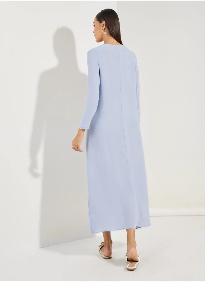 Styli Pleated Front Notch Neck Jalabiya