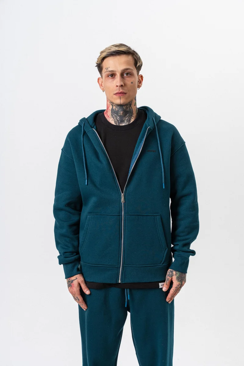 RESPIRE Men's Respire Letter Detail Basic Zip Hooded Oversize Hoodie Emerald