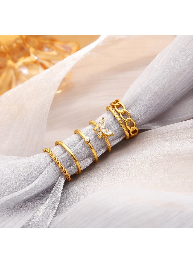 مجموعة 5 حلقة من خواتم المفصل الذهبية للنساء - خواتم رقيقة متوسطة الطول قابلة للتركيب، طقم خواتم نسائية جريئة - Image 5