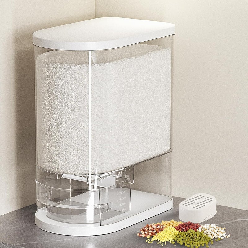 SYNCVIBE Large Rice Dispenser 22-25Lbs, Cereal Dispenser Rice Container Food Storage Container with Measuring Cup, Cereal Containers Storage Kitchen Storage Household Moisture Proof Holder, White - Image 1