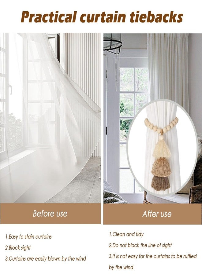 SRG Handmade Wooden Bead Curtain Tiebacks 2 PCS | Simple Elegant Magnetic Tassel Curtain Holdbacks | Accessories Wall Decoration | Curtain Holders for Bedroom Window Treatment - Image 4
