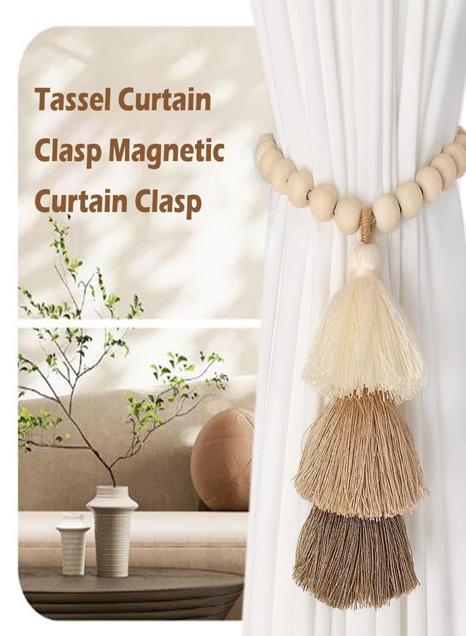 SRG Handmade Wooden Bead Curtain Tiebacks 2 PCS | Simple Elegant Magnetic Tassel Curtain Holdbacks | Accessories Wall Decoration | Curtain Holders for Bedroom Window Treatment - Image 2