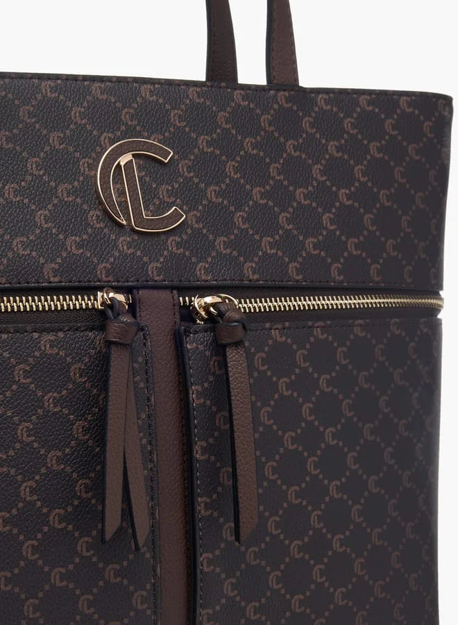 Le Confort Womens Monogram Print Tote Bag With Zip Closure And Handles