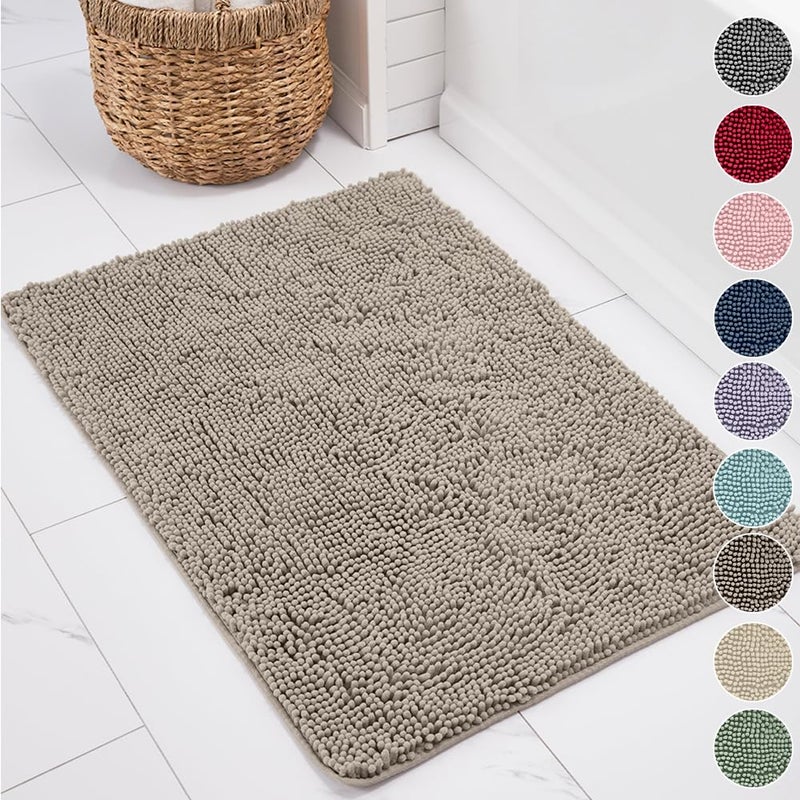 KANGAROO Bathroom Rugs  Chenille Soft Absorbent Bath Rug  Shaggy Shower Mat  Quick Dry Machine Wash Bathmat  Plush Carpet Mats for Tub  Bathtub and Bath Room Home Decor Accessories  42x24  Beige - Image 1