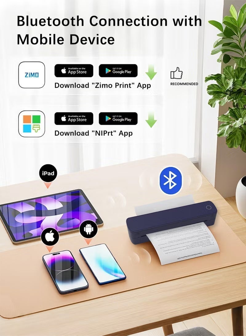 Samira Portable A4 Thermal Printer Bluetooth & USB-C, Inkless Mobile Printer for iPhone iPad Android PC, Supports 8.5"x11" & A4, 203 DPI, Large Battery, Compact Travel Printer for Car Office School - Image 2