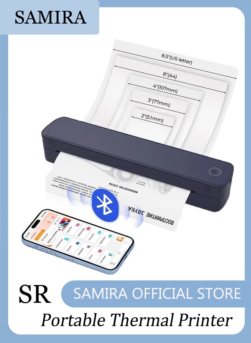 Samira Portable A4 Thermal Printer Bluetooth & USB-C, Inkless Mobile Printer for iPhone iPad Android PC, Supports 8.5"x11" & A4, 203 DPI, Large Battery, Compact Travel Printer for Car Office School - Image 1