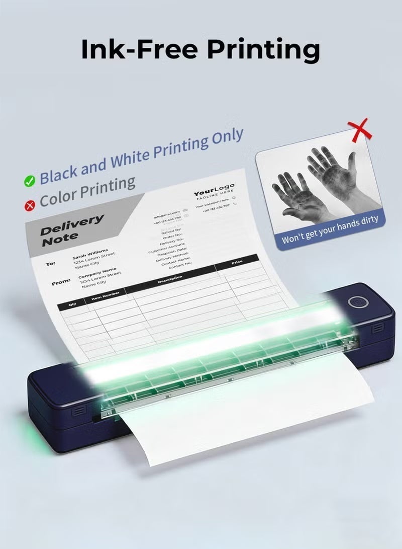 Samira Portable A4 Thermal Printer Bluetooth & USB-C, Inkless Mobile Printer for iPhone iPad Android PC, Supports 8.5"x11" & A4, 203 DPI, Large Battery, Compact Travel Printer for Car Office School - Image 5
