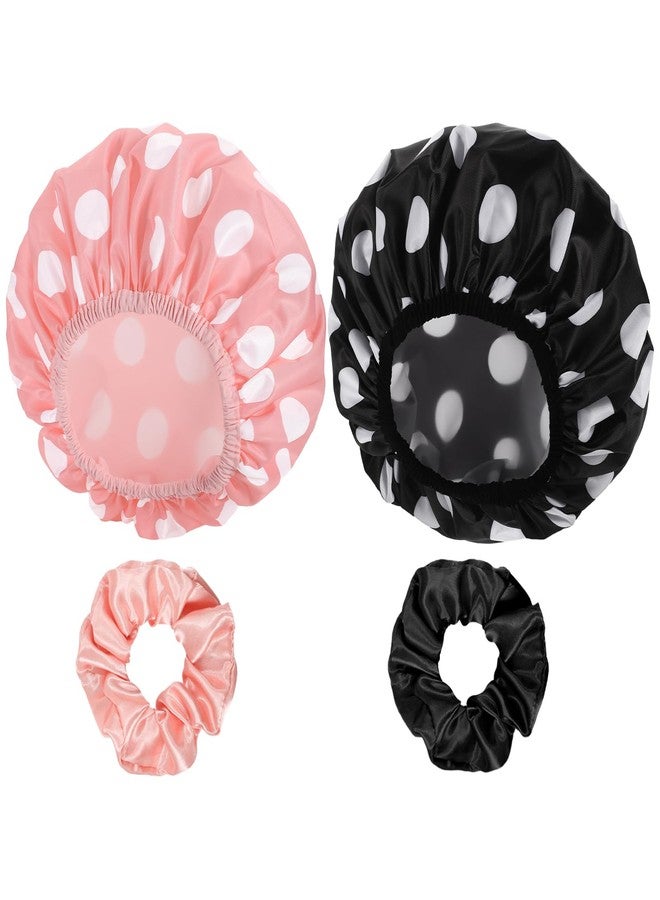 WSICSE 2 Sets Large Shower Caps for Women, Waterproof Shower Cap Double Layers Bath Caps for Women Long Thick Hair - Image 2