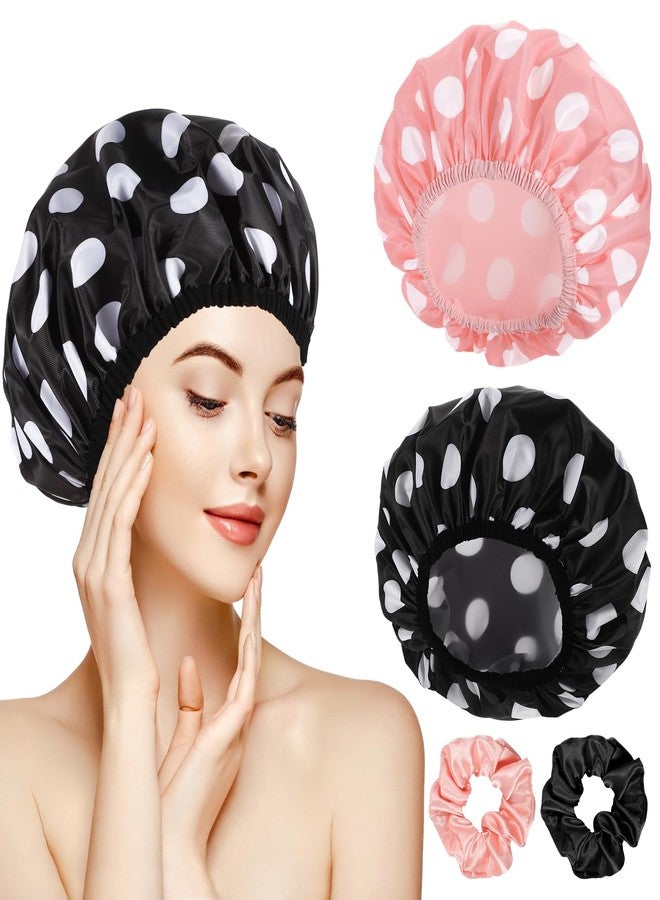 WSICSE 2 Sets Large Shower Caps for Women, Waterproof Shower Cap Double Layers Bath Caps for Women Long Thick Hair - Image 1