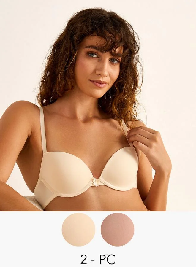 سبلاش فيڤ طقم من قطعتين - حمالة صدر بفتحة عميقة بتفاصيل فيونكة وإغلاق بخطاف وعين