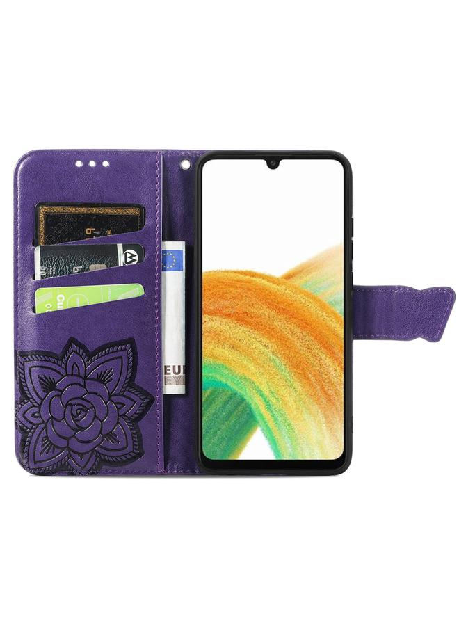 اس-توب جراب لهاتف Samsung Galaxy A13 4G جراب هاتف جلدي منقوش عليه زهور الحب على شكل فراشة - Image 3