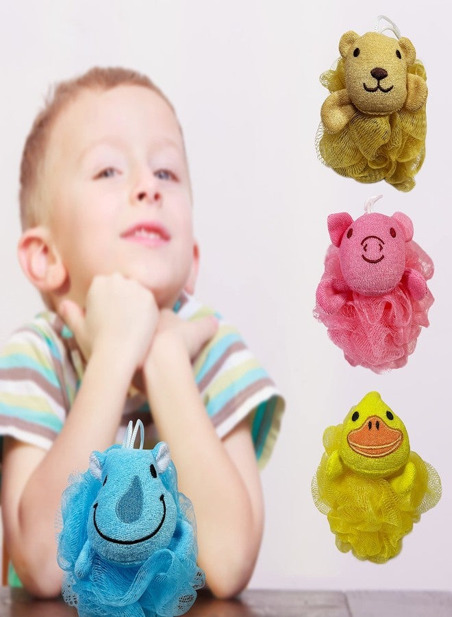 Bleu Bath (4 Pack) Lovely Animal Design Kids Exfoliating Bath Scrubber Body Scrubber Shower Ball for Baby Toddler Kids Gentle Exfoliating Bath Sponge Loofah Pouf in Colorful Design (Joyful TERRICOLE) - Image 2