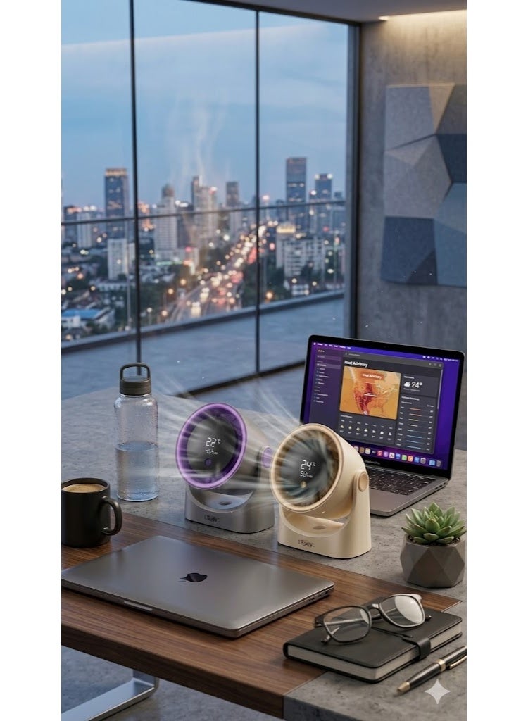 Ruay Portable Desk Fan with Smart LED Display, Small Personal USB Desk Fan,with Speed Levels Table Fan Battery, Strong Wind Cooling Fan, Quiet Operation Desktop Fan, For Home Office Car Outdoor Travel - Image 2