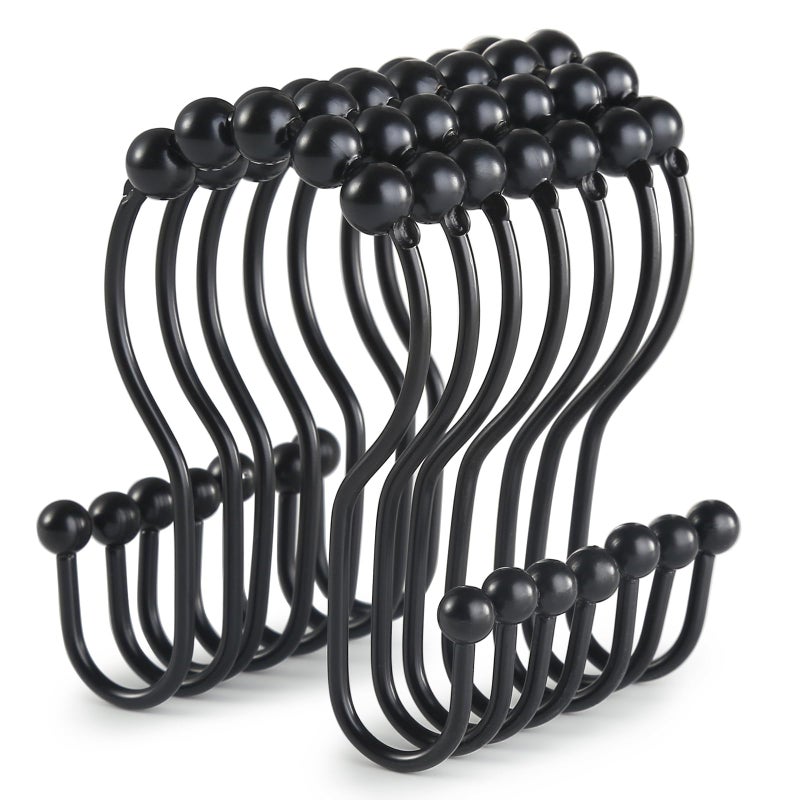 Goowin Shower Curtain Hooks, 12 Pcs Shower Curtain Rings, Stainless Steel Black Shower Curtain Hooks, Shower Curtain Rings Rust Proof, Smooth Sliding Anti-Drop Double Shower Rings for Curtain (Black) - Image 1