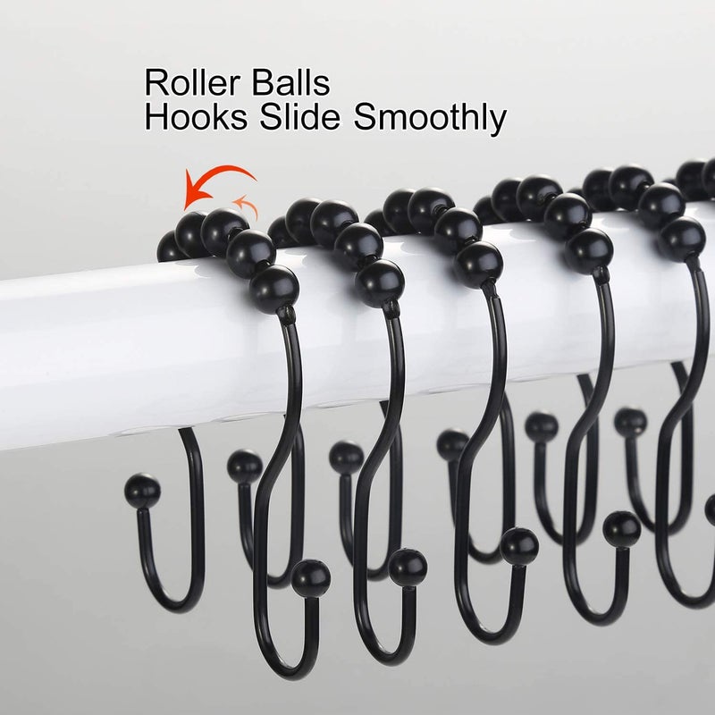 Goowin Shower Curtain Hooks, 12 Pcs Shower Curtain Rings, Stainless Steel Black Shower Curtain Hooks, Shower Curtain Rings Rust Proof, Smooth Sliding Anti-Drop Double Shower Rings for Curtain (Black) - Image 4