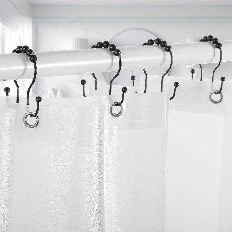 Goowin Shower Curtain Hooks, 12 Pcs Shower Curtain Rings, Stainless Steel Black Shower Curtain Hooks, Shower Curtain Rings Rust Proof, Smooth Sliding Anti-Drop Double Shower Rings for Curtain (Black) - Image 5