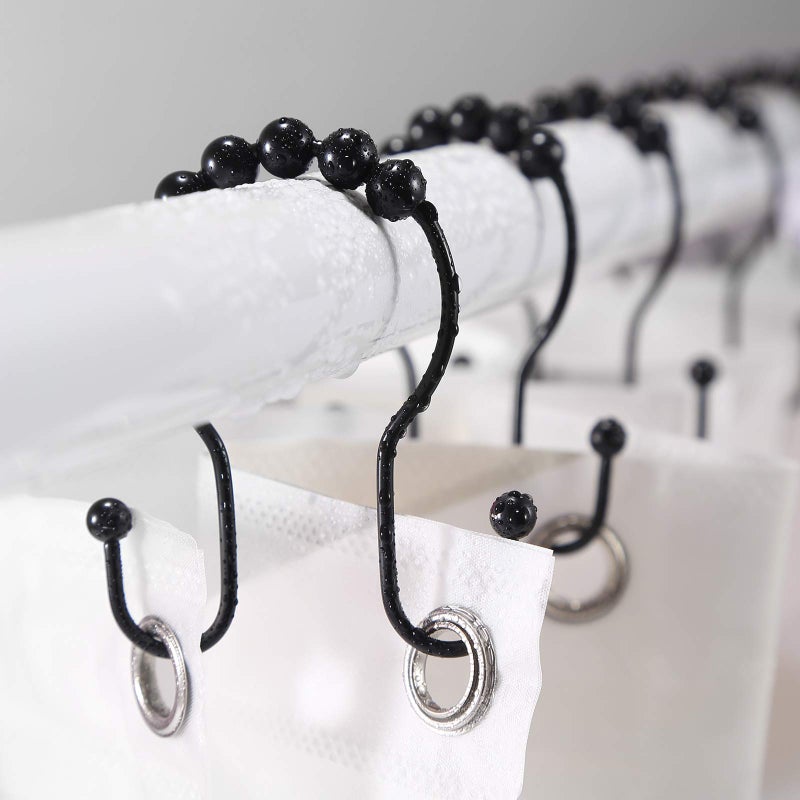 Goowin Shower Curtain Hooks, 12 Pcs Shower Curtain Rings, Stainless Steel Black Shower Curtain Hooks, Shower Curtain Rings Rust Proof, Smooth Sliding Anti-Drop Double Shower Rings for Curtain (Black) - Image 2