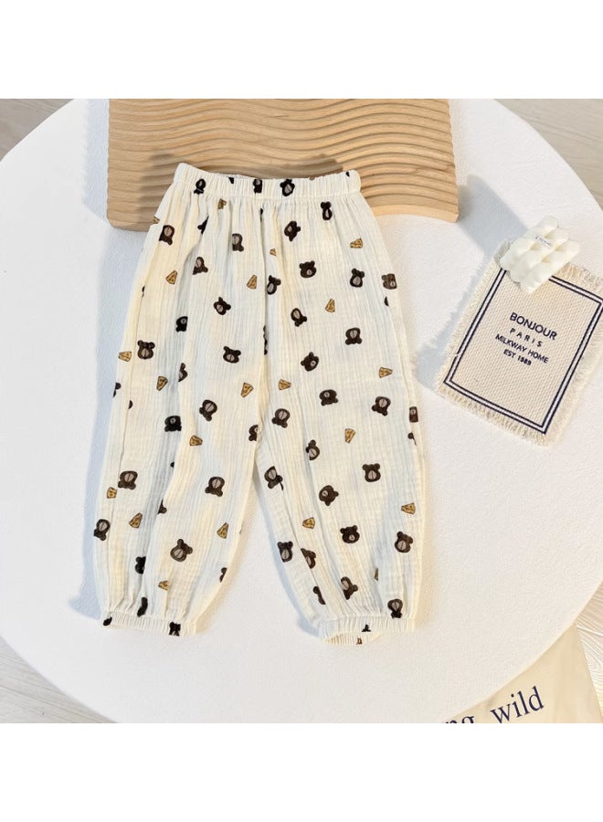 Children's Korean-style Cotton Gauze Anti-mosquito Pants  Summer New  For Boys And Girls, Double-layer Gauze Casual Breathable Long Pants