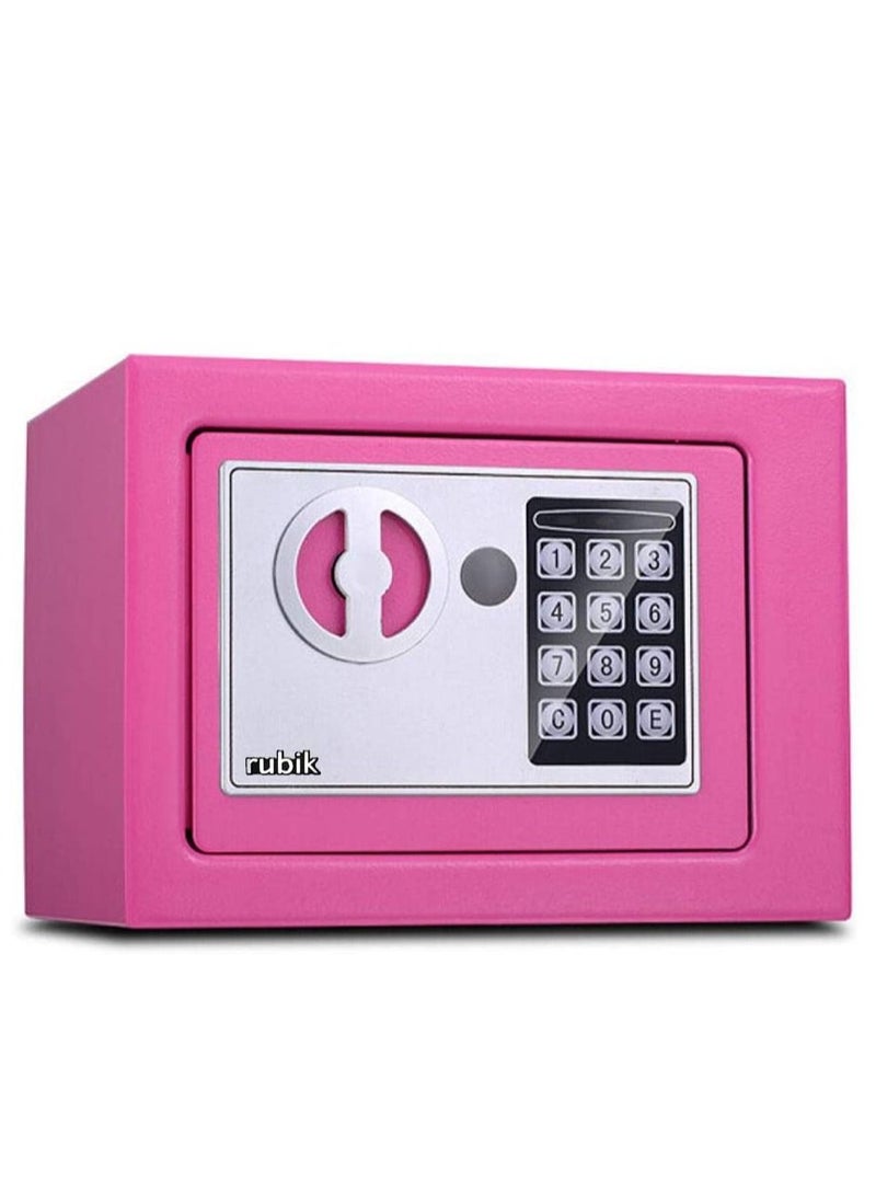 Rubik Mini Electronic Digital Security Safe Deposit Box With Electronic Keypad Lock and Physical Key For Home Office Hotel Jewelry Passport Watches Cash Storage (23x17x17cm) Pink - Image 1