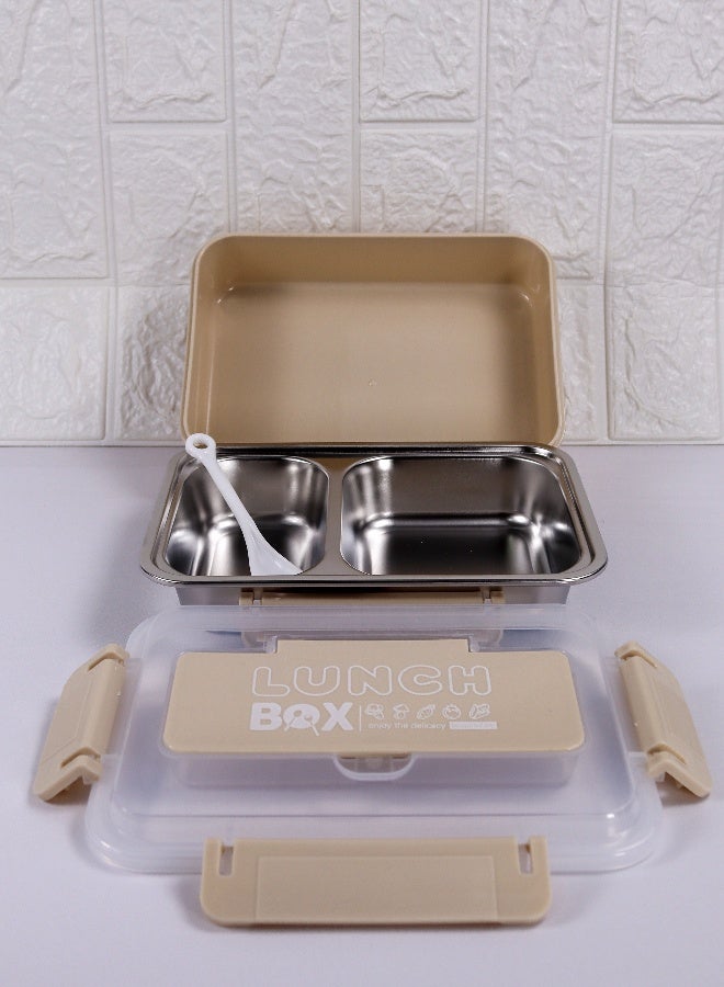توشيونيكس صندوق غداء من الفولاذ المقاوم للصدأ مع حجرتين، وملعقة، وغطاء لتخزين أدوات المائدة، مانع للتسرب، وآمن للاستخدام في الميكروويف والفريزر، وخالي من مادة BPA، وصينية قابلة للإزالة - سعة 1.4 لتر - للمدرسة والمكتب والسفر وصالة الألعاب الرياضية - 20 × 14 × 5 سم - Image 2