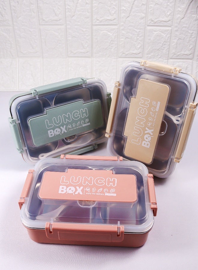 توشيونيكس صندوق غداء من الفولاذ المقاوم للصدأ مع حجرتين، وملعقة، وغطاء لتخزين أدوات المائدة، مانع للتسرب، وآمن للاستخدام في الميكروويف والفريزر، وخالي من مادة BPA، وصينية قابلة للإزالة - سعة 1.4 لتر - للمدرسة والمكتب والسفر وصالة الألعاب الرياضية - 20 × 14 × 5 سم - Image 5