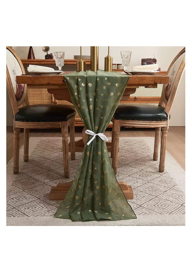 Gold-Stamped Rose Gauze Table Runner Tablecloth Home Decorations - Image 3