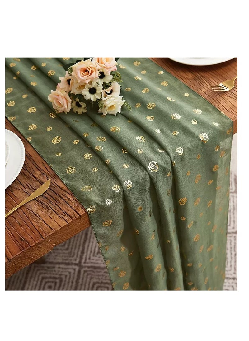 Gold-Stamped Rose Gauze Table Runner Tablecloth Home Decorations - Image 4