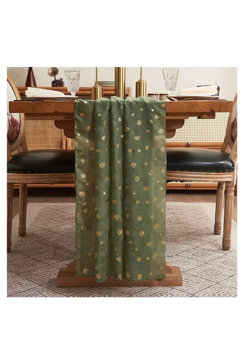 Gold-Stamped Rose Gauze Table Runner Tablecloth Home Decorations - Image 2
