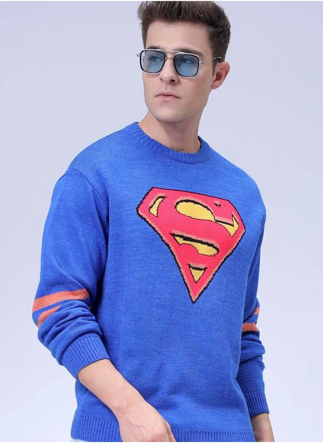 The Indian Garage Co Men Relaxed Fit Printed Blue Sweater