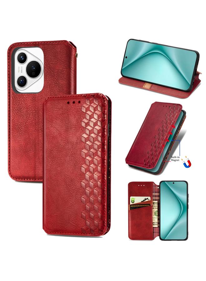 S-TOP Case For Huawei Pura 70 Cubic Grid Pressed Magnetic Leather Phone Case - Image 1