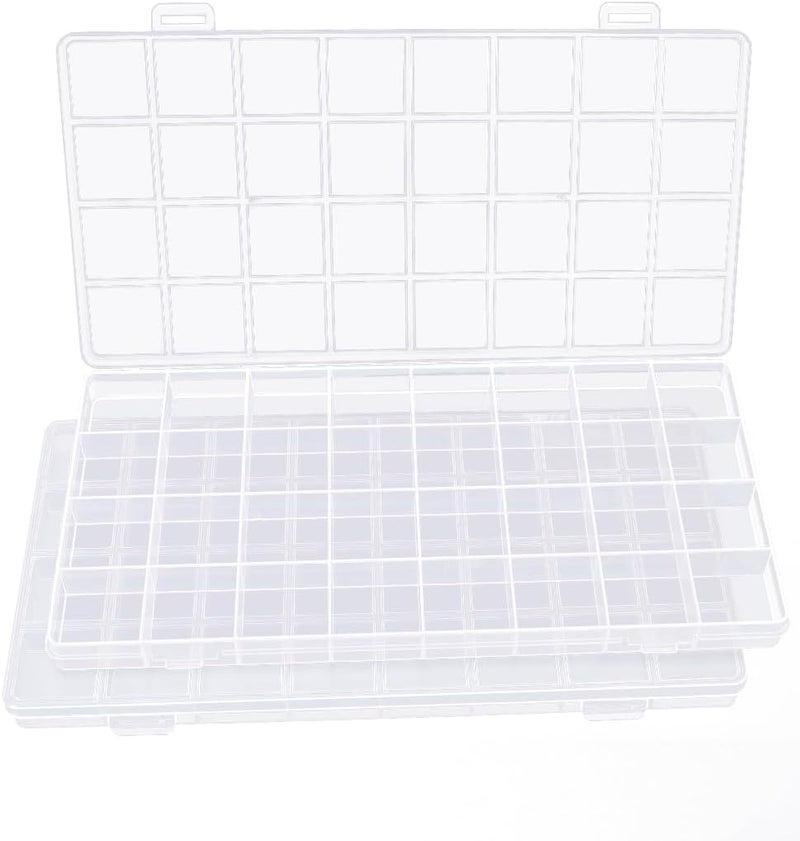 IOOLEEM 32 Grids Plastic Bead Organizer Box, Organizer Container Storage Box, Dividers for bead arts and crafts.(2 Pack) - Image 1