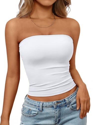 Trendy Queen توب أنبوبية بدون حمالات للنساء من تريندي كوين، توب قصير أساسي بدون ظهر وأكمام، ملابس صيفية لطيفة 2025، أبيض S - Image 3