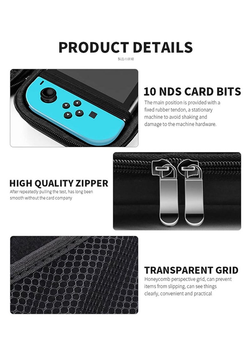 Flash Hawk 8 in 1 Travel Carrying Case Pouch Accessories for Switch, Include Screen Protector, Protective Cover Case, Data Cable, Game Case and Thumb Grip Caps  - Image 4