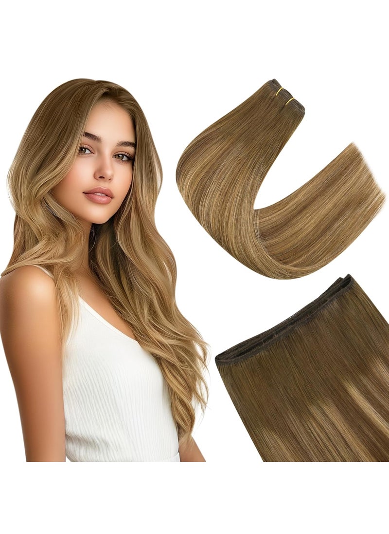 Easyouth - Easyouth Weft Hair Extensions Human Hair Balayage Sew in Hair Extensions Balayage Brown To Caramel Brown Mix Brown Weft Hair Extensions Bundles Double Weft 16 Inch 100G - Image 1