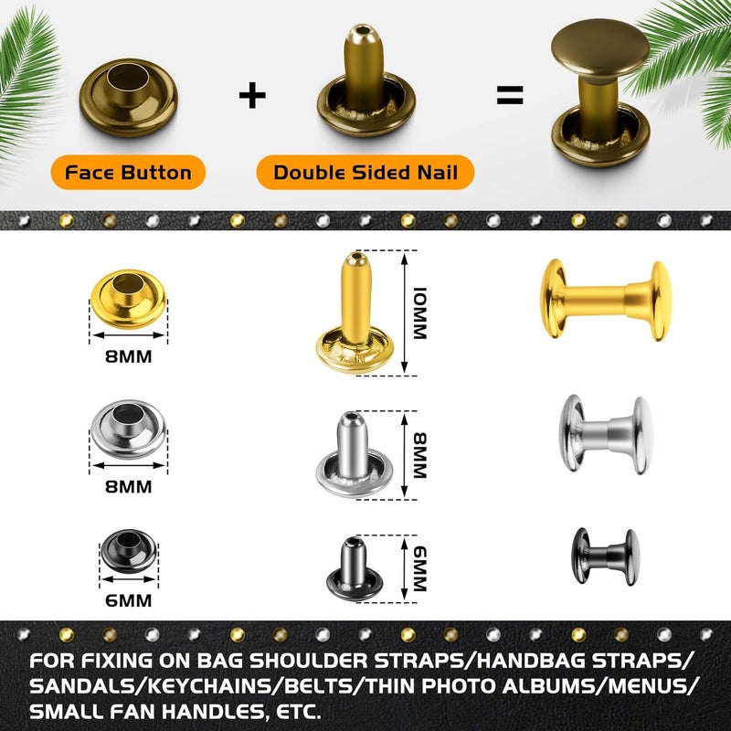 Jetmore 480 Pack Leather Rivets, Brass Rivets for Fabric, Leather Rivet Kit, Double Cap Rivet for DIY Leather Craft, Hats, Purse, Shoes, Bag, Remaches para Cuero - Image 5