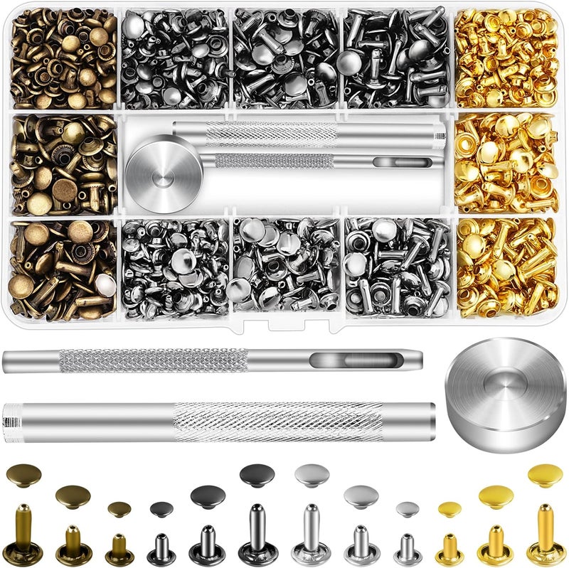 Jetmore 480 Pack Leather Rivets, Brass Rivets for Fabric, Leather Rivet Kit, Double Cap Rivet for DIY Leather Craft, Hats, Purse, Shoes, Bag, Remaches para Cuero - Image 1