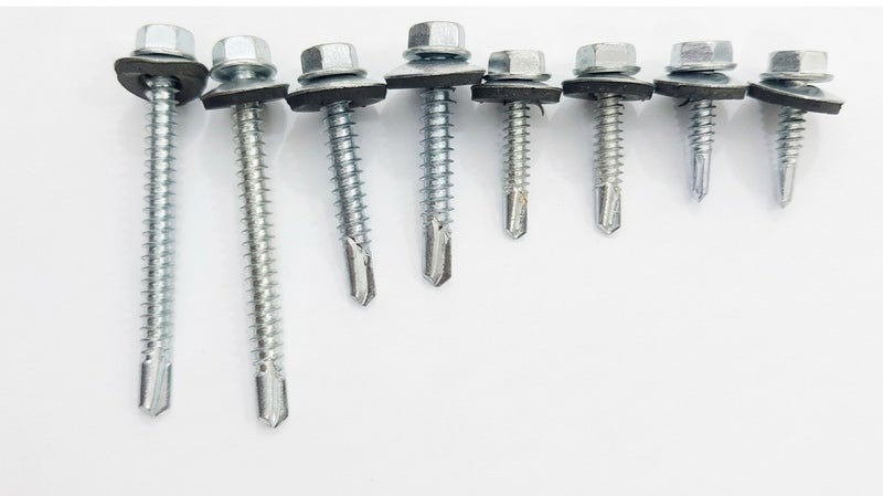 Jupiter SDS Hex Washer Head Stainless Steel Screws (14x5' inch) Bonded EPDM Washer, Slotted Hex Head Box of 90 pieces - Image 1