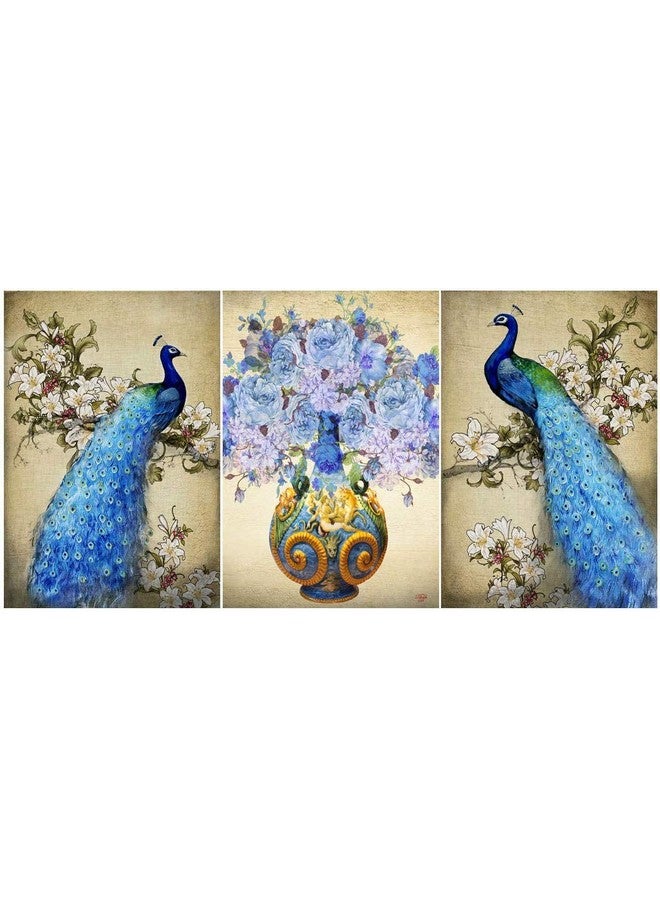 Rangoli Print Peacock MDF Wood Reprint Painting for Home Decoration Unique 12 inch or 18 inch Each Size Painting Set of 3 Multicolor Birds Multicolor - Image 1