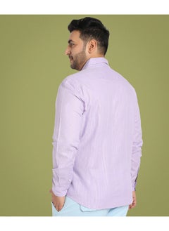 Instafab Plus Men's Lavender Self-Design Striped Shirt  - Image 5